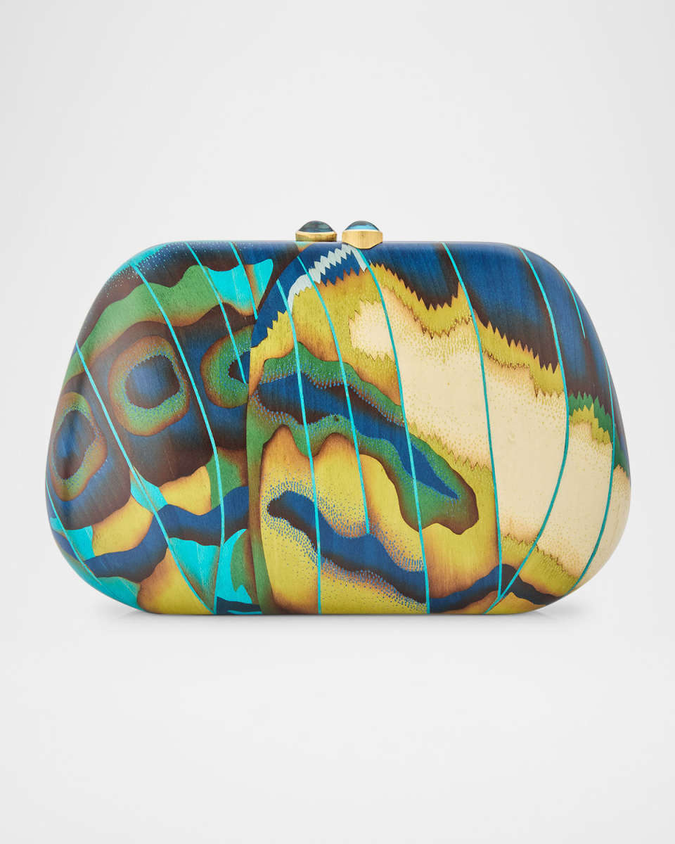 18K Yellow Gold Butterfly Wing Trapez Marquetry Clutch